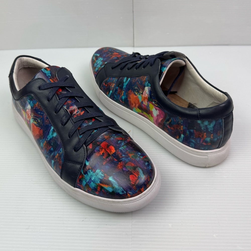 Robert Graham RG5637L Leather Sneaker Black/Multicolor Men’s 10.5 Lace Up Shoes